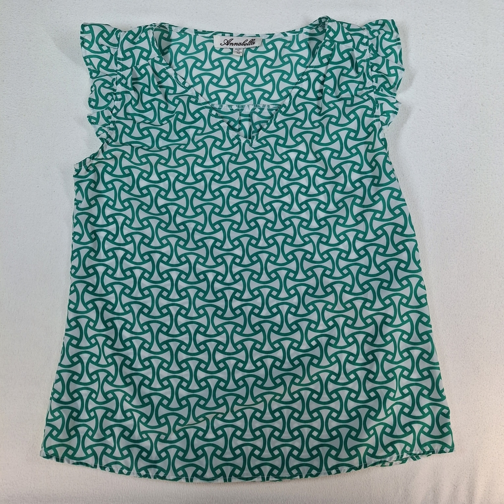 Green and White Annabelle Blouse/Top Size Medium